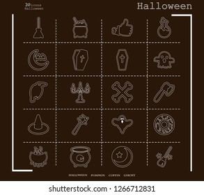 Collection of 20 halloween icons. Vector illustration in thin line style