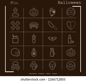 Collection of 20 halloween icons. Vector illustration in thin line style