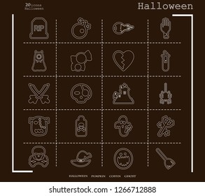 Collection of 20 halloween icons. Vector illustration in thin line style