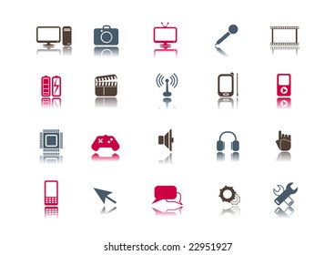 A collection of 20 media and technology icons.