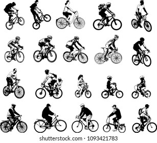 collection of 20 sketch bicyclists - vector 