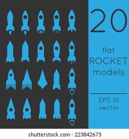 collection of 20 start up rocket models. Vector