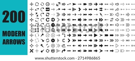Collection of 200 modern arrow vector icons in multiple styles for UI, web, apps, infographics, and navigation design. Clean, editable, scalable, and ready for professional use.
