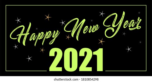Collection of 2021 Happy New Year signs. Set of 2021 Happy New Year symbols. Greeting card artwork, brochure template. Vector illustration with black holiday labels isolated on white background.