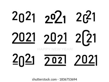 Collection of 2021 Happy New Year text logo design. 2021 number design template for greeting card artwork and brochure template. Vector illustration.
