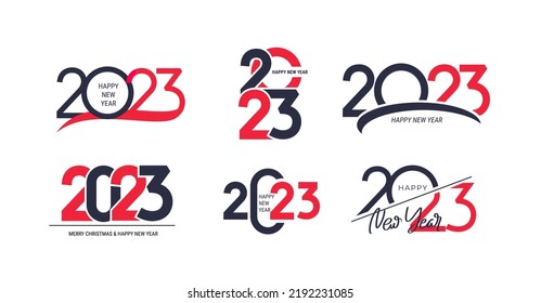 Collection of 2023 Happy New Year black and white logo text design. 2023 number design template. Big set of symbols of 2023 Happy New Year. Vector illustration, creative labels, christmas decoration