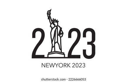 Collection of 2023 Happy New Year symbols. Vector illustration with black labels isolated on white background.