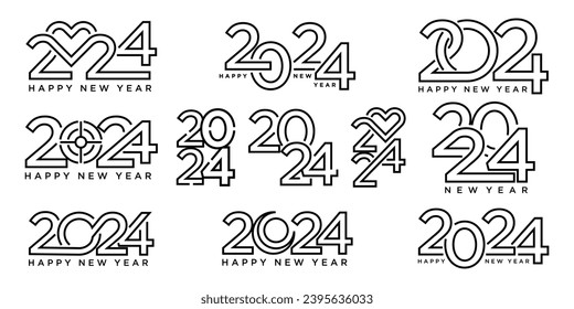 Collection of 2024 logo happy new year, text 2024 template vector editable and resizable EPS 10