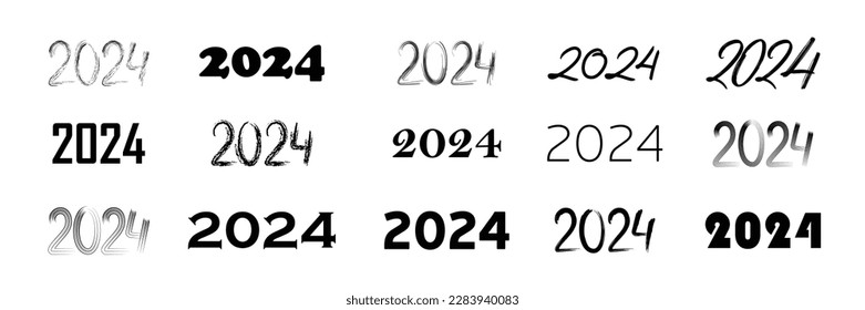 Collection of 2024 number design template. Black isolated lettering 2024. 
