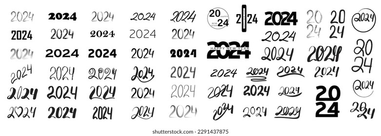 Collection 2024 year. Set of handwriting 2024 numbers. Vector illustration.