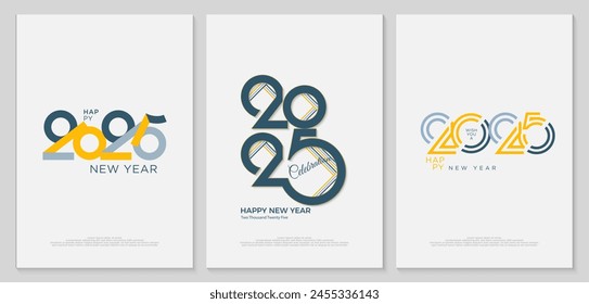 Collection of 2025 New Year celebration vector design posters. On a white background with elegant numbers and a simple concept.