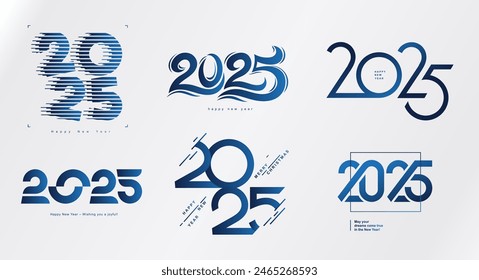 Collection of 2025 numbers design template. 2025 New Year logo text design. Christmas and business 2025 Happy New Year. Vector blue logo illustration. Number design template.