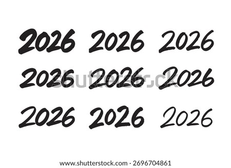 Collection of 2026 Handwritten Typography Styles. A title for a Happy New Year 2026.