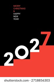Collection of 2027 New Year vector designs. Includes vibrant fireworks on dark background and minimalist red geometric posters. Perfect for holiday cards, banners, and event invitations.