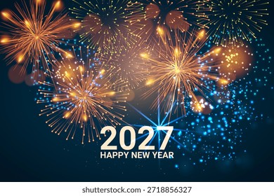 Colección de diseños de Vectores del Año Nuevo 2027. Incluye fuegos artificiales vibrantes sobre fondo oscuro y carteles geométricos rojos minimalistas. Perfecto para tarjetas de vacaciones, Anuncios e invitaciones a eventos.
