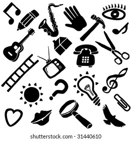 A collection of 22 funky vector objects in black and white