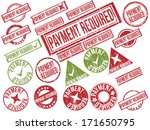 Collection of 22 red and green grunge rubber stamps with text "PAYMENT REQUIRED" . Vector illustration