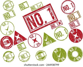 Collection of 22 red and green grunge rubber stamps with text "NO. 1" . Vector illustration