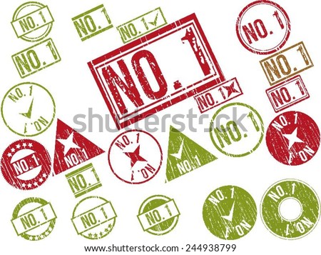 Collection of 22 red and green grunge rubber stamps with text "NO. 1" . Vector illustration