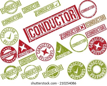 Collection of 22 red grunge rubber stamps with text "CONDUCTOR" . Vector illustration