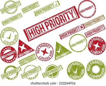 Collection of 22 red grunge rubber stamps with text 