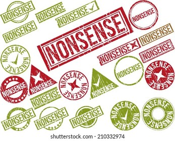 Collection of 22 red grunge rubber stamps with text 