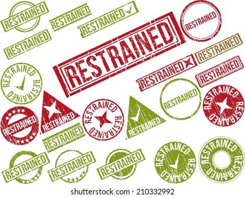 Collection of 22 red grunge rubber stamps with text "RESTRAINED" . Vector illustration