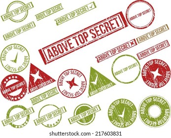Collection of 22 red grunge rubber stamps with text "ABOVE TOP SECRET" . Vector illustration