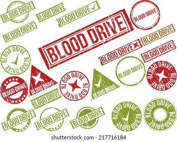 Collection Of 22 Red Grunge Rubber Stamps With Text 