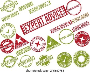 Collection of 22 red grunge rubber stamps with text "EXPERT ADVICE" . Vector illustration