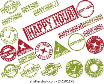 Collection of 22 red grunge rubber stamps with text 