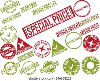 Collection of 22 red grunge rubber stamps with text "SPECIAL PRICE" . Vector illustration