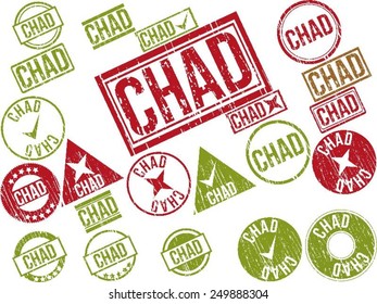 Collection of 22 red grunge rubber stamps with text "CHAD" . Vector illustration