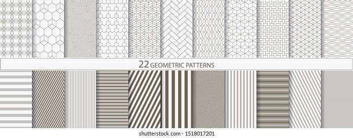 Collection of 22 seamless ornametal and striped patterns.