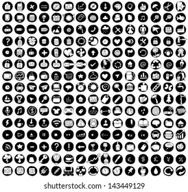 Collection of 225 web and mobile doodled icons (vignette) on black background, in black-and-white. Individual illustrations are isolated and in eps10 vector mode.