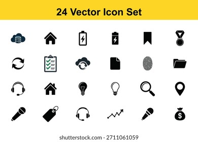 Coleção de 24 ícone de vetor preto e azul definido para aplicativo