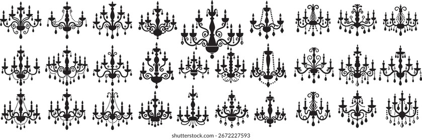 Colección de 24 elegantes siluetas de araña en blanco y negro, perfectas para proyectos de diseño.