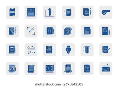 Collection of 24 Filled Display Perfect vector icons for Draft, designed in 128x128 format for clarity and versatility.