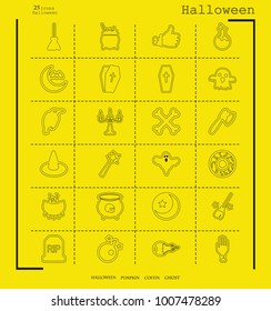 Collection of 24 halloween icons. Vector illustration in thin line style