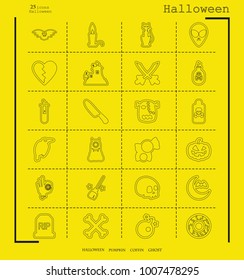 Collection of 24 halloween icons. Vector illustration in thin line style
