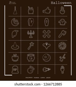 Collection of 24 halloween icons. Vector illustration in thin line style