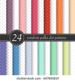Collection of 24 seamless polka dot patterns for fashion minimalistic design.