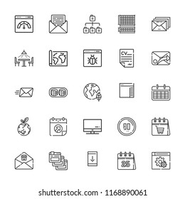 Collection of 25 application outline icons include icons such as email, browser, planet earth, browsers, sitemap, downloading from smartphone, augmented reality, side menu