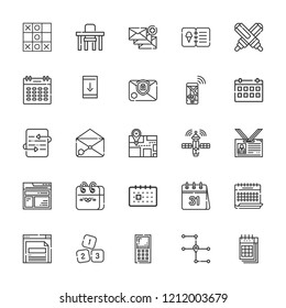 Collection of 25 application outline icons include icons such as calendar, update, downloading from smartphone, numbers, menu, marker, browser, map, email, table, satellite