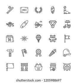 Collection of 25 banner outline icons include icons such as medal, flag, rec, flags, baseball, surf, balloon, surfboard, confetti, big bang, stand, arc, armor, laurel, poster