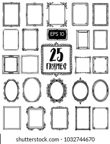 Collection 25 of beautiful hand draw frames. Vintage style.