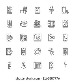 Collection of 25 clipart outline icons include icons such as dices, smartphone, telephone, microphone, pie chart