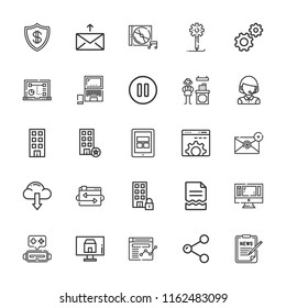 Collection of 25 computer outline icons include icons such as tablet, protection, telemarketer, cashier, browser, cloud computing, file, form, message, pause, settings, share