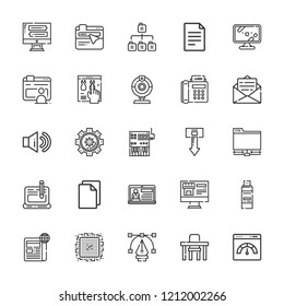 Collection of 25 computer outline icons include icons such as tv, browser, file, webcam, blog, sitemap, controller, fax, , ftp, sound, settings, table, download, email