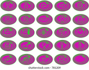 Collection of 25 different useful icons - candy style (purple and green theme)